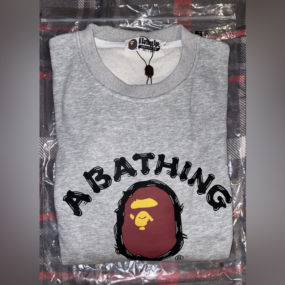 BAPE By A Bathing Ape Brush College Logo Crewneck Sweater Size Large